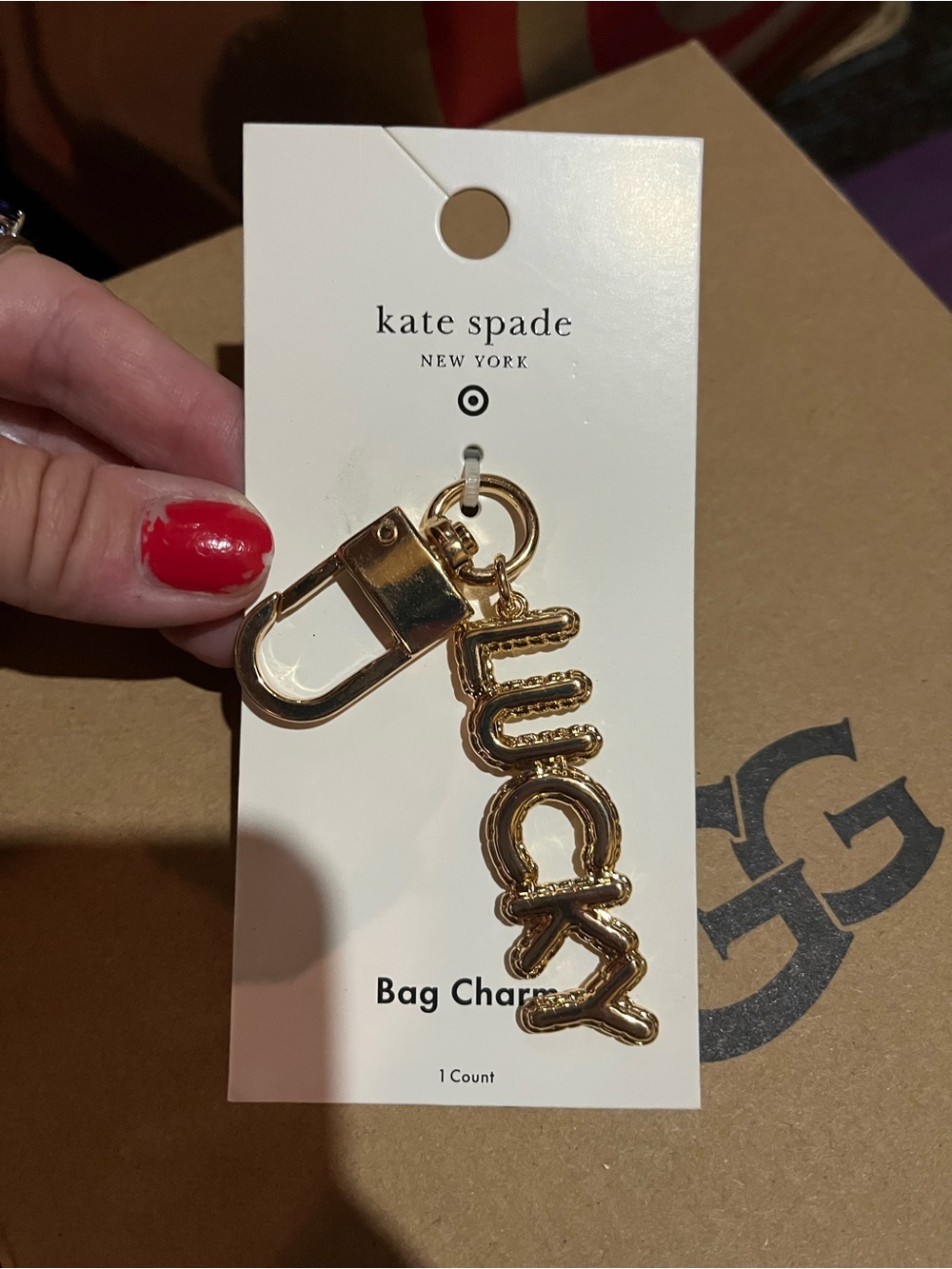 kate spade gold 'Lucky' Script Bag Charm